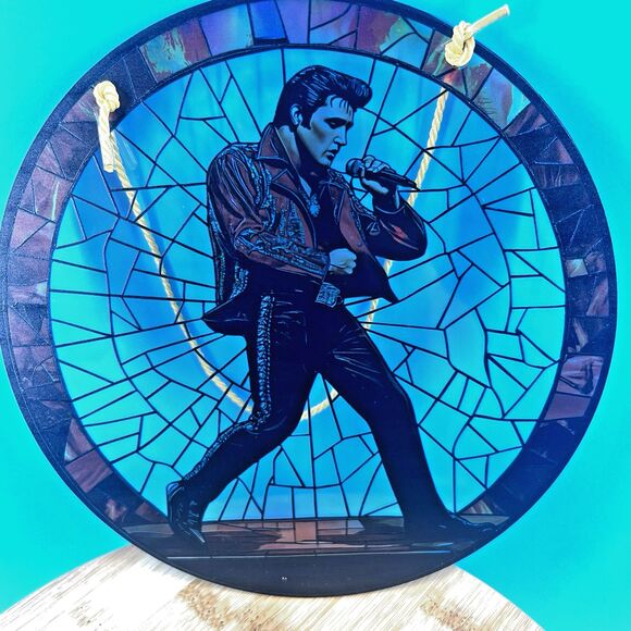 Large Elvis INSPIRED Design Suncatcher/Hanging Window Ornament Christmas Gift - Picture 4 of 7